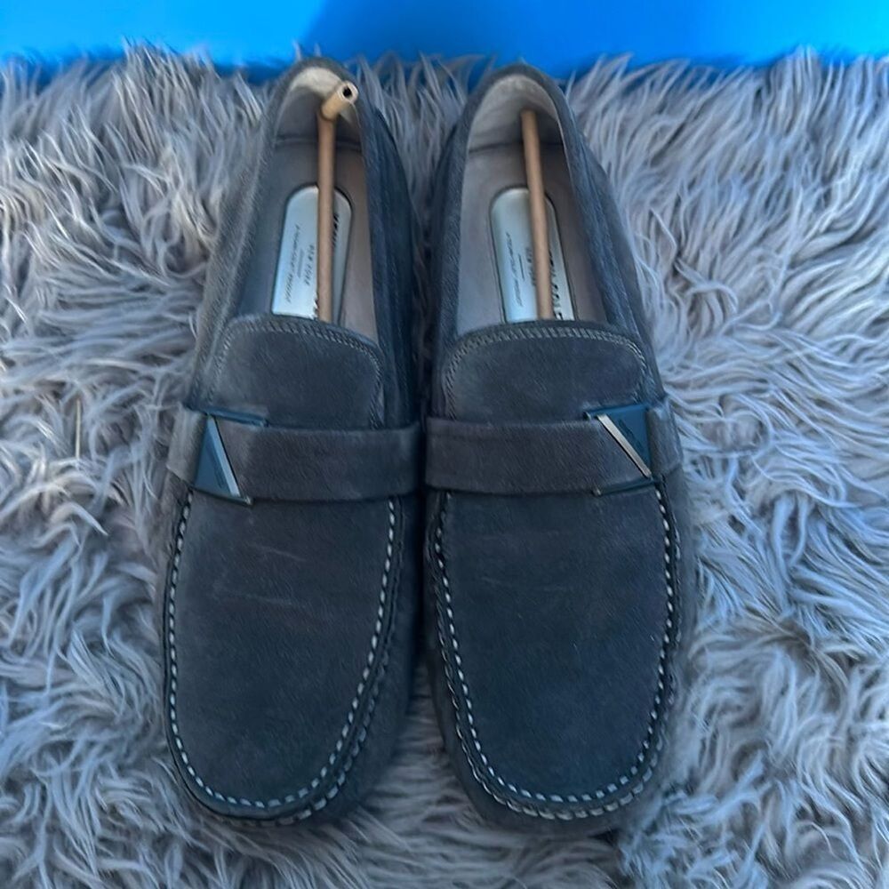 Kenneth Cole Men's Charcoal Gray Leather Slip on Loafers Size 10